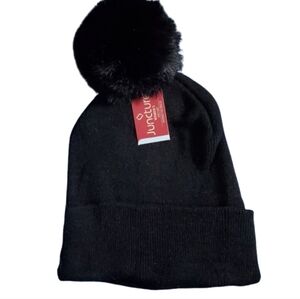 Juncture Black Knit Beanie with Pom Pom